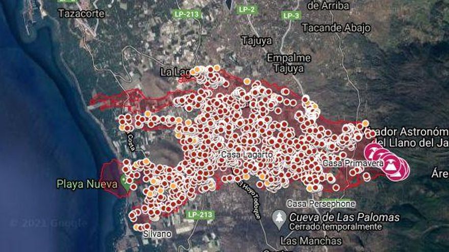 MAPA | La lava sepulta 983 hectáreas y destruye 2.593 edificaciones hasta este lunes