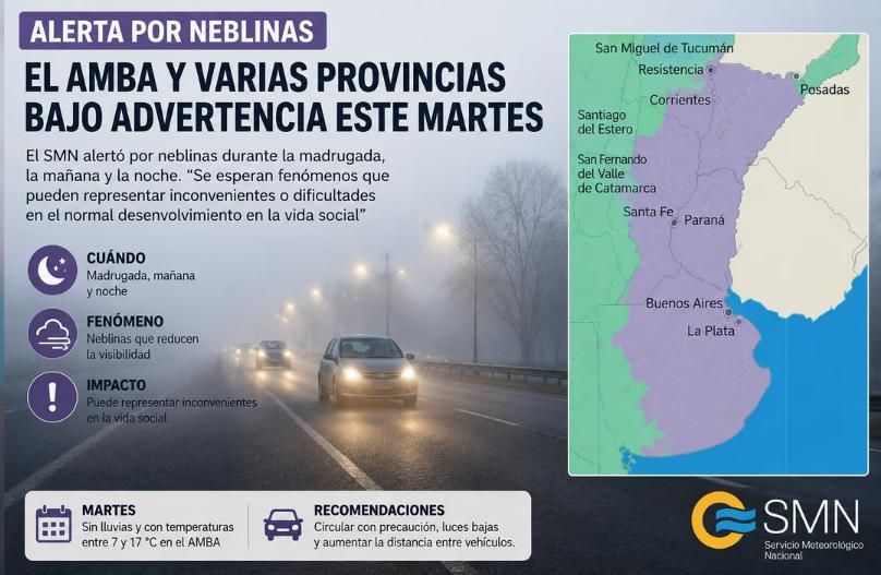 La advertencia del Servicio Meteorológico frente a las nieblas.