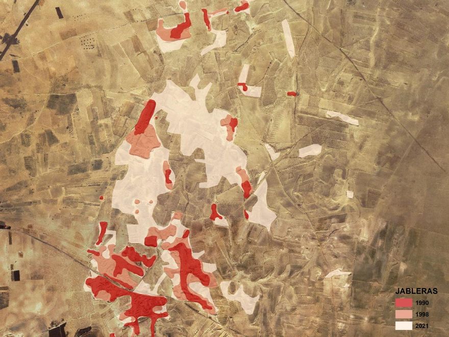 La evolución de la expansión de las extracciones de áridos en El Jable desde 1990.