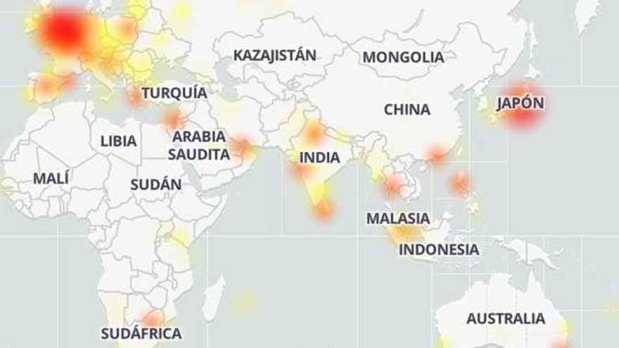 Mapa de la caída de Gmail