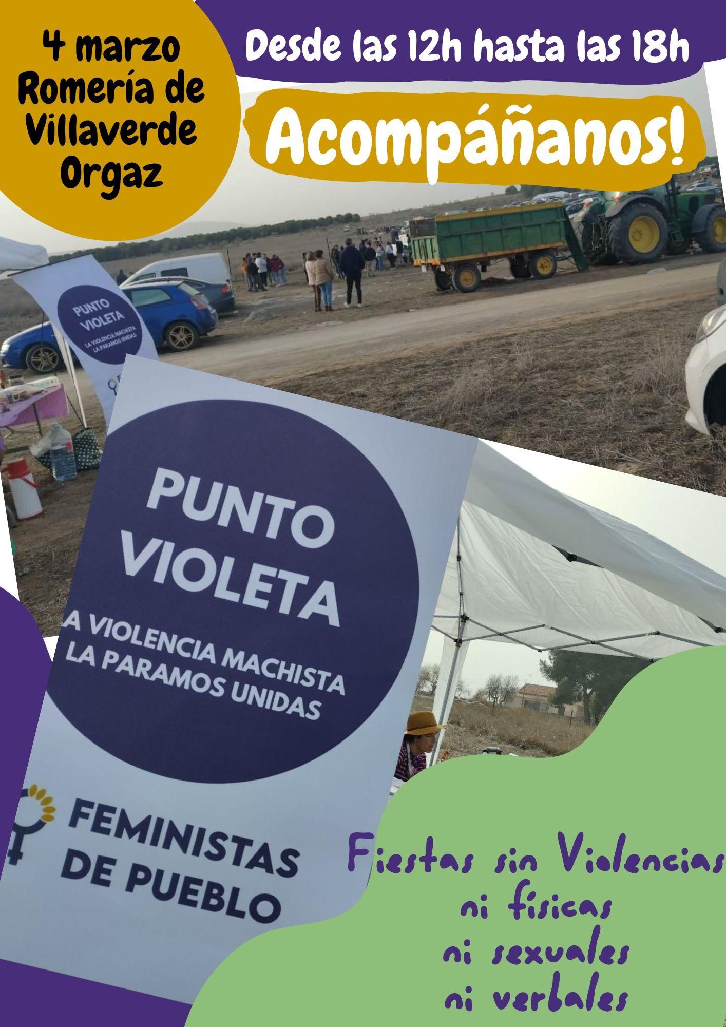 Cartel difundido por Feministas de Pueblo con motivo de la Fiesta de los Quintos en Orgaz, en la finca Villaverde de la localidad, donde instalarán un punto violeta