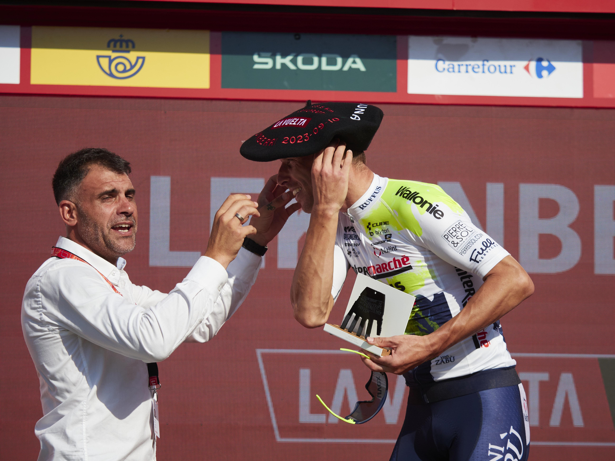 Rui Costa, en el podio de Lekunberri.
