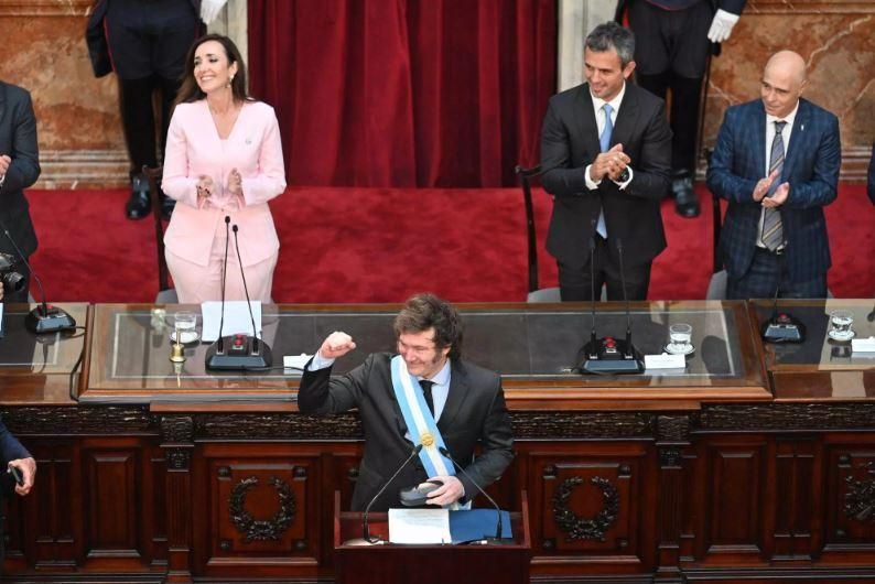 El presidente Javier Milei durante su primer discurso de apertura de sesiones ordinarias, en 2024.