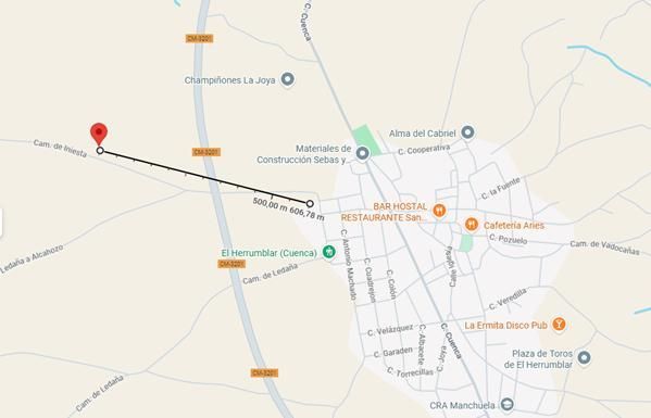 Ubicación del proyecto de macrogranja avícola de El Herrumblar (Cuenca)