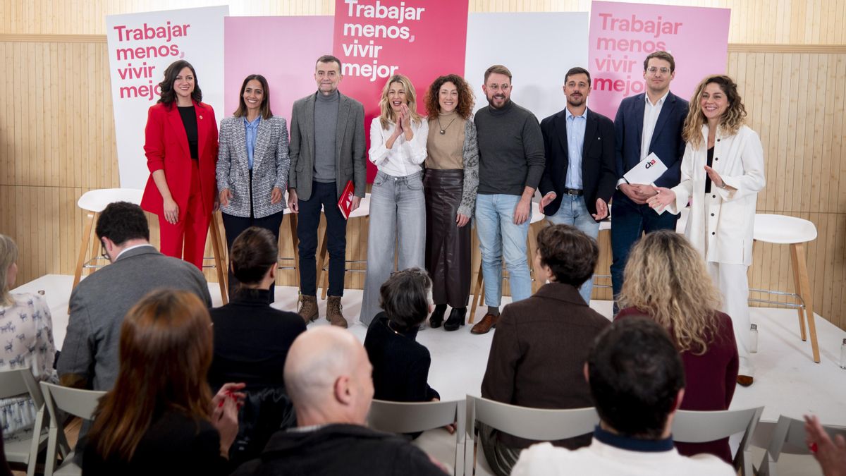 Cumbre de Sumar junto a ministros y diferentes portavoces que integran la coalición para reivindicar la reducción de la jornada laboral. (Archivo)