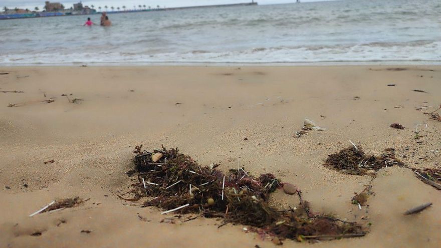 Las obras del rompeolas de Castro Urdiales provocan un gran vertido de fibras de plástico en el mar