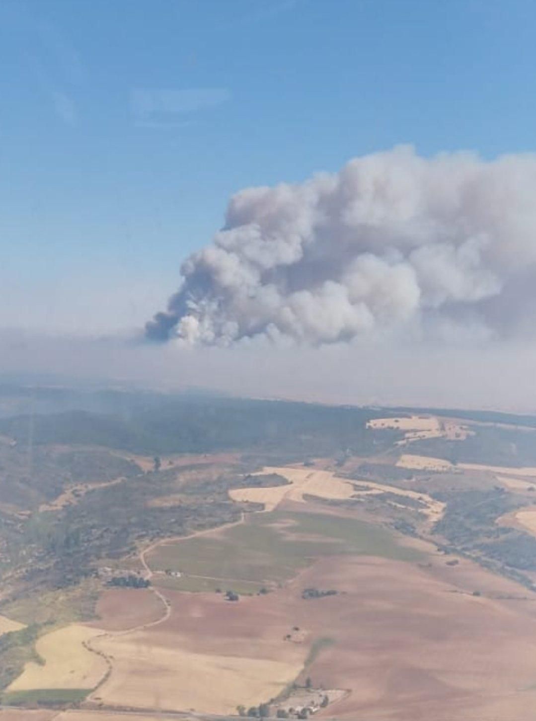 Columna de humo del incendio forestal de La Mierla a las 11.00 horas del 20 de julio de 2026