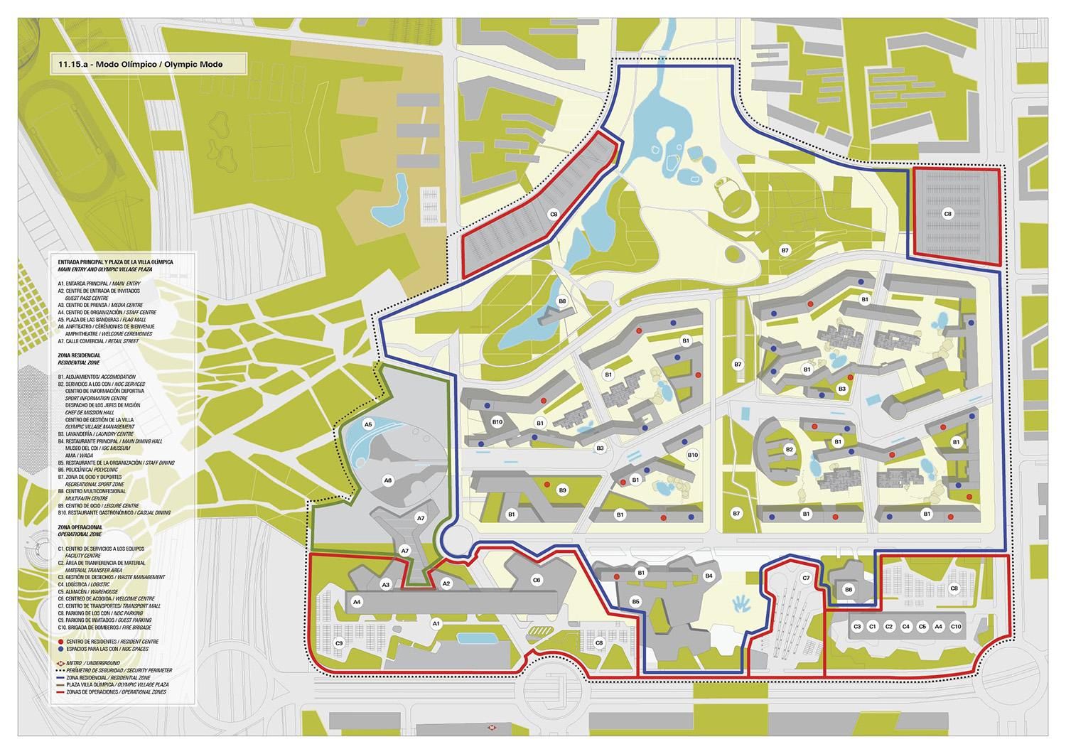 Distribución de usos en la villa olímpica proyectada para Madrid 2016