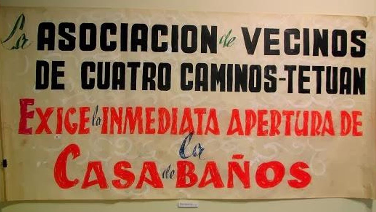 Campaña de la Asociación de Vecinos Cuatro Caminos-Tetuán para la reapertura de la Casa de Baños en los años ochenta