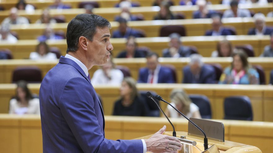 El presidente del Gobierno, Pedro Sánchez, en el pleno del Senado. EFE/ Kiko Huesca