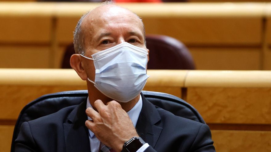El ministro de Justicia, Juan Carlos Campo, durante la sesión de control al Gobierno celebrada este martes en el Senado. EFE/ Mariscal