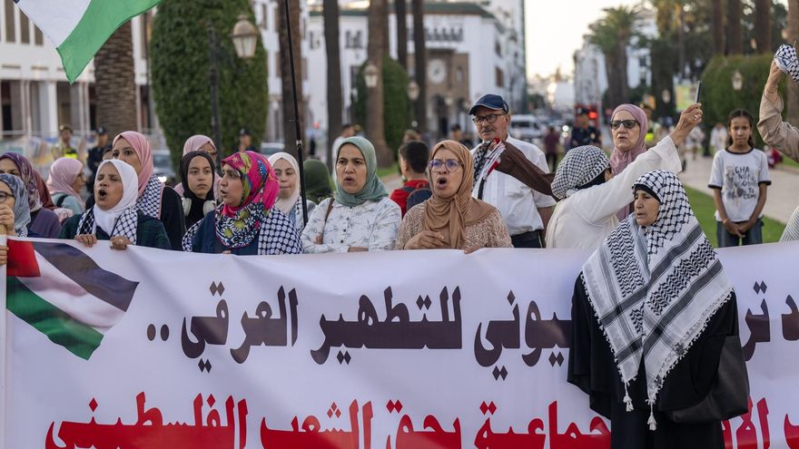 Protesta propalestina en Rabat el 12 de septiembre de 2025