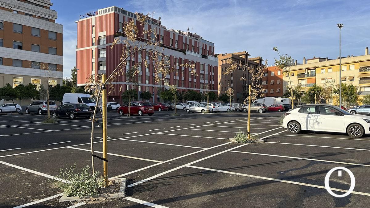 Árboles secos en el parking de Valdeolleros