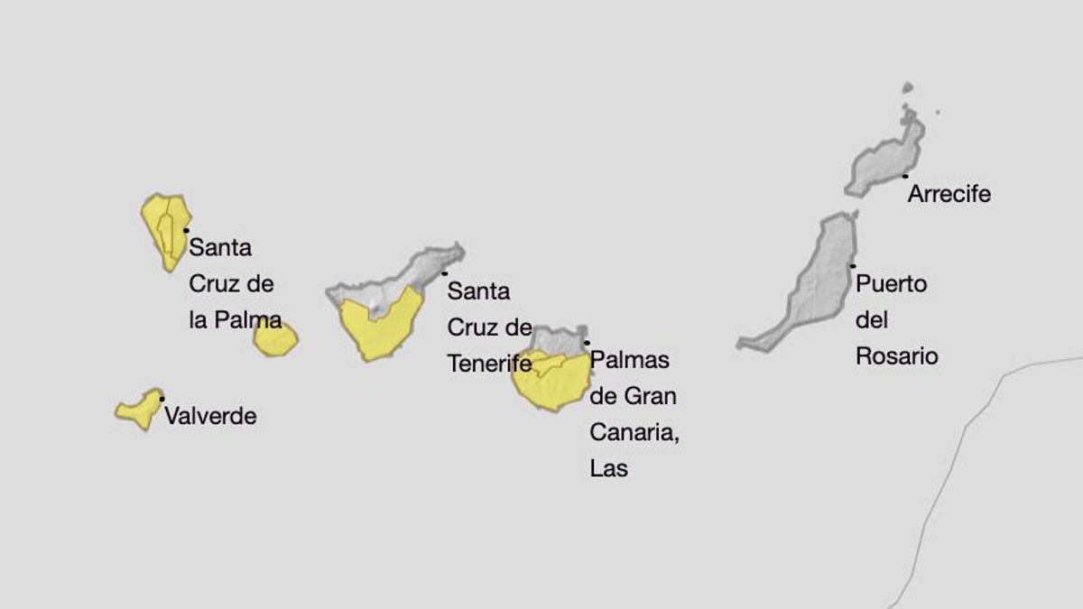 Mapa de la Aemet del aviso amarillo por lluvia este sábado.