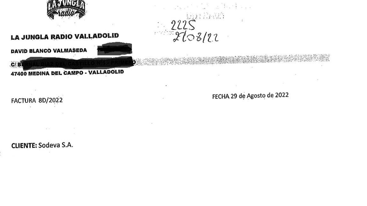 Factura de David Blanco a la Diputación de Valladolid.