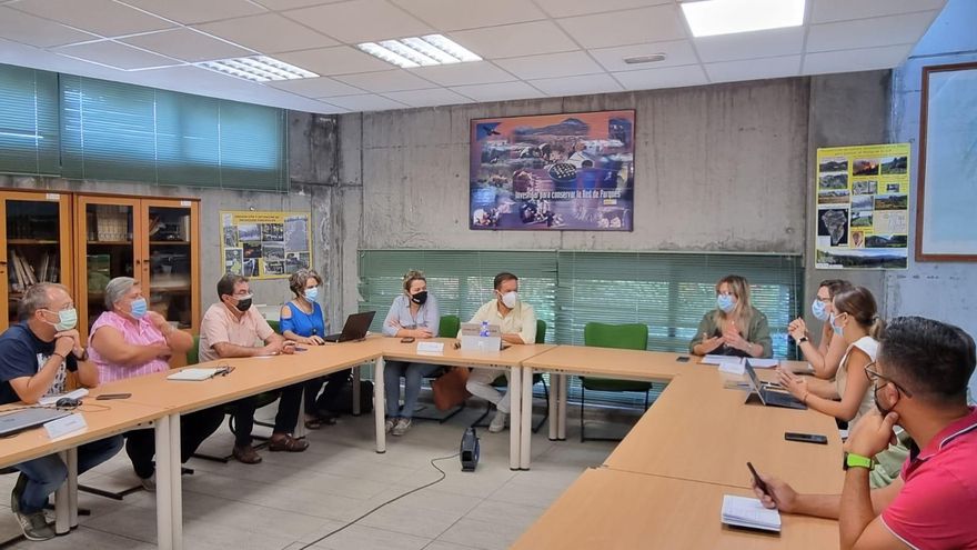 Reunión donde se ha abordado el procedimiento para la eventual solicitud de las subvenciones que el Gobierno de España pone a disposición de las personas físicas y jurídicas para hacer frente a los daños causados por el incendio en La Palma.