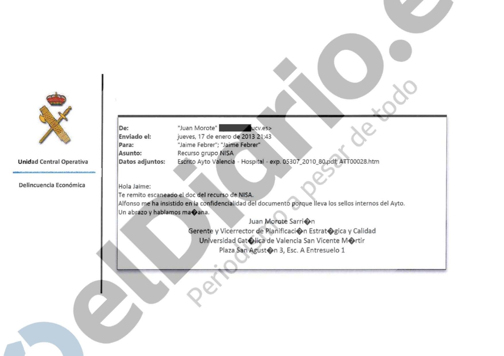 Correo electrónico del gerente de la UCV intervenido por la UCO.