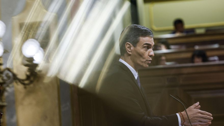 El presidente del Gobierno, Pedro Sánchez, durante su intervención en el pleno que celebra este miércoles el Congreso.