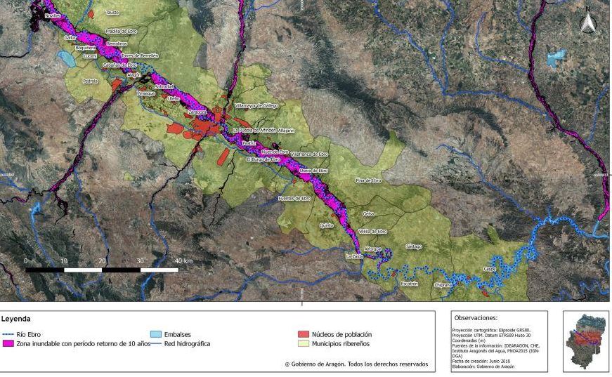 Medidas urgentes para reducir los riesgos por inundación en el tramo aragonés de la ribera del ebro. Ámbito del Plan de Actuaciones del Gobierno de Aragón en 2018