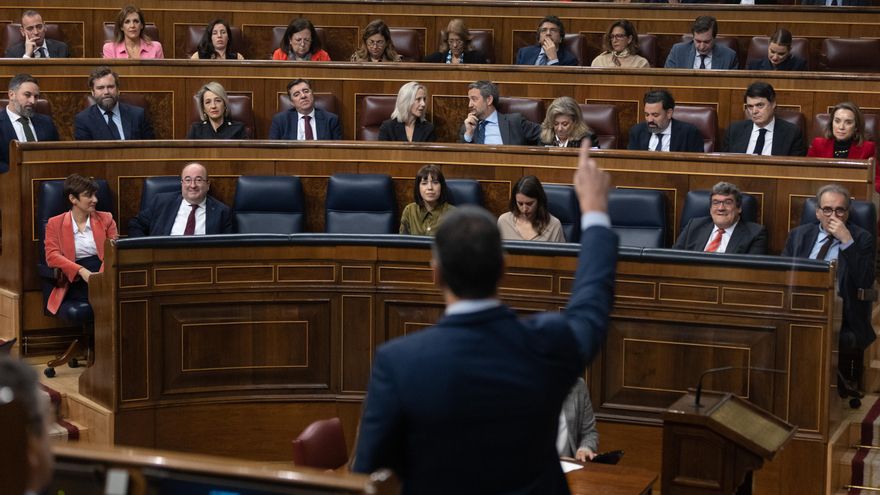 El presidente del Gobierno, Pedro Sánchez, interviene durante una sesión plenaria.