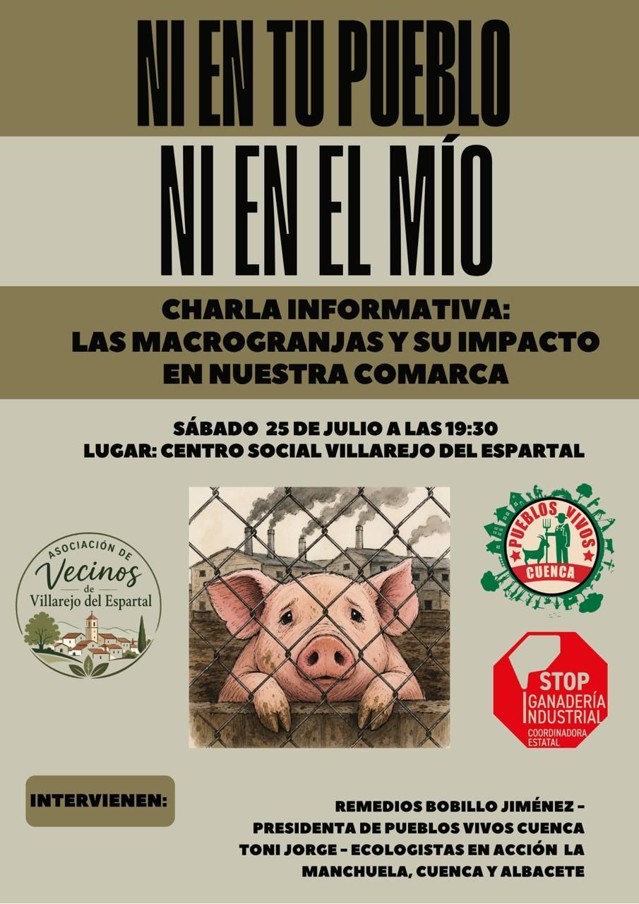 La Asociación de Vecinos de Villarejo del Espartal dará una charla sobre macrogranjas porcinas