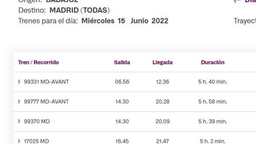 Para el 15 de junio ya no está disponible el Talgo, solo quedan los otros cuatro servicios