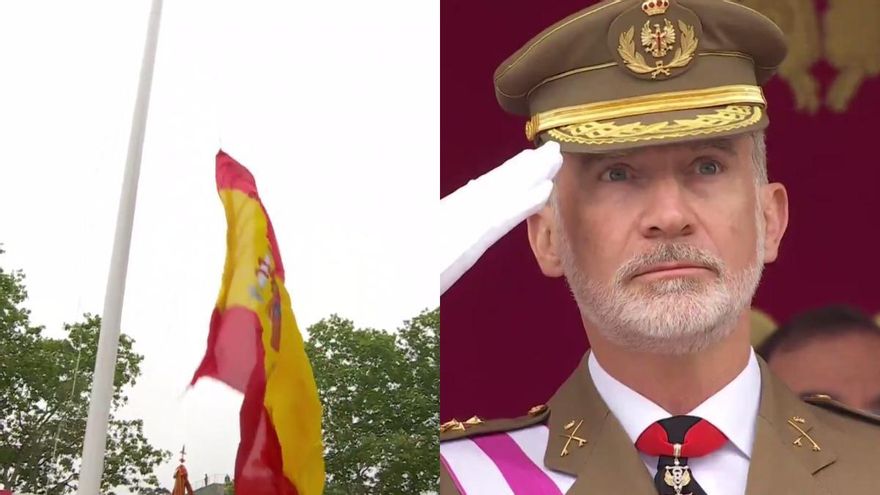 Se cae la bandera de España durante el desfile del Día de las Fuerzas Armadas y la cara de Felipe VI lo dice todo