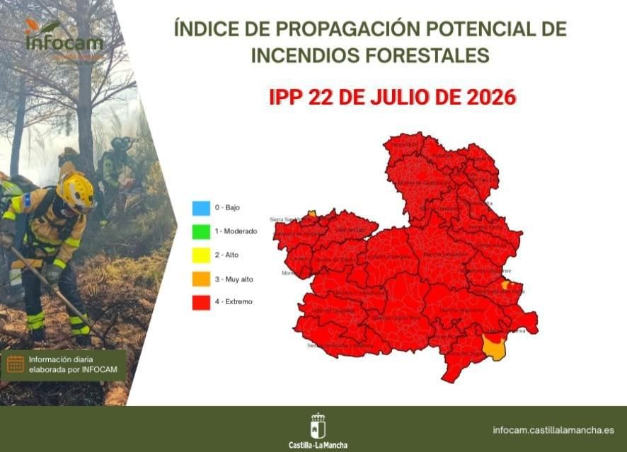Índice de propagación potencial de incendios forestales para el 22 de julio