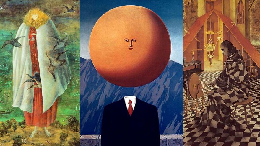 Obras de  Leonora Carrington, René Magritte y Remedios Varo
