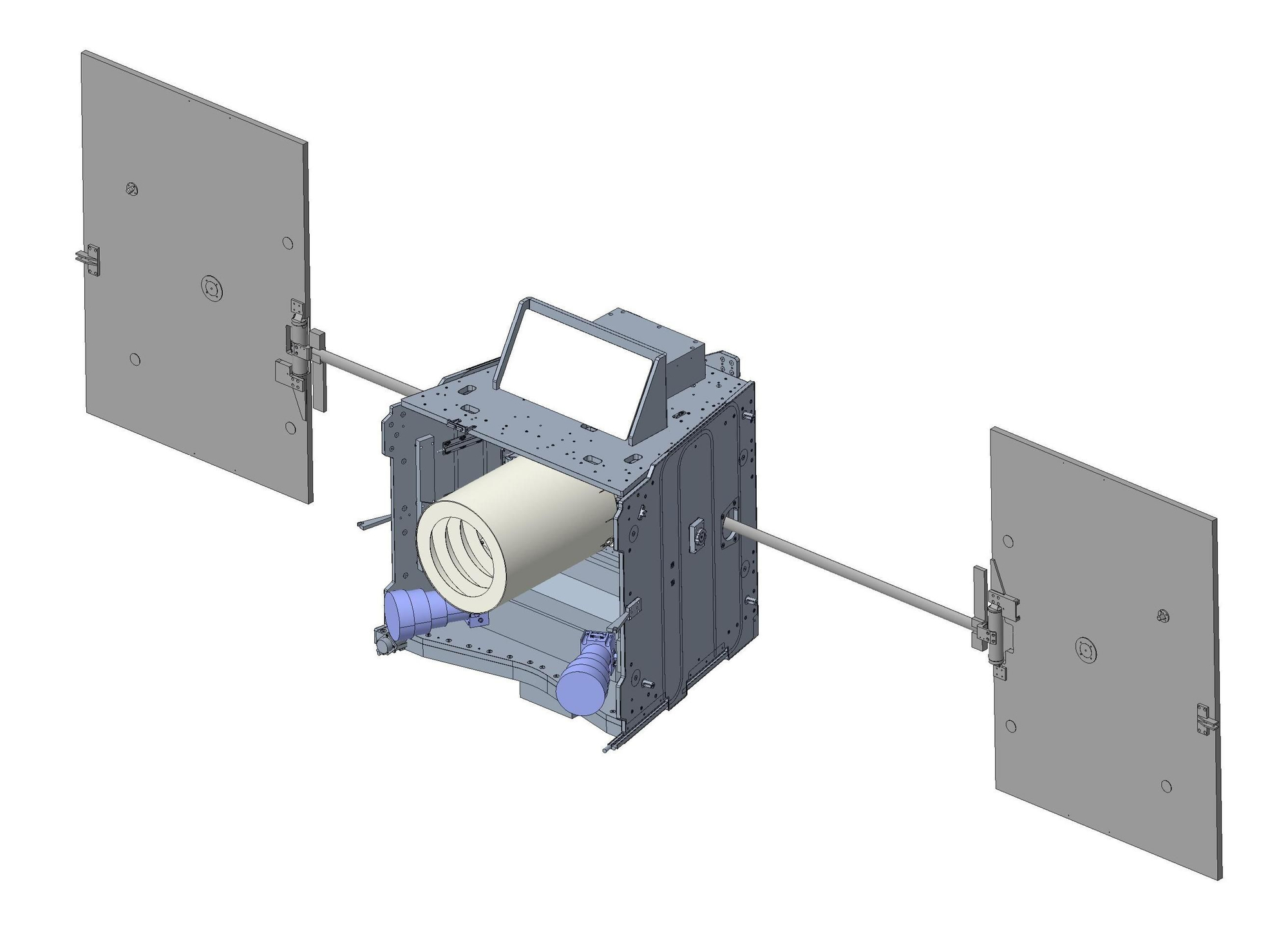 Imagen del diseño del instrumento principal de IACSAT-1 integrado en la plataforma satelital.