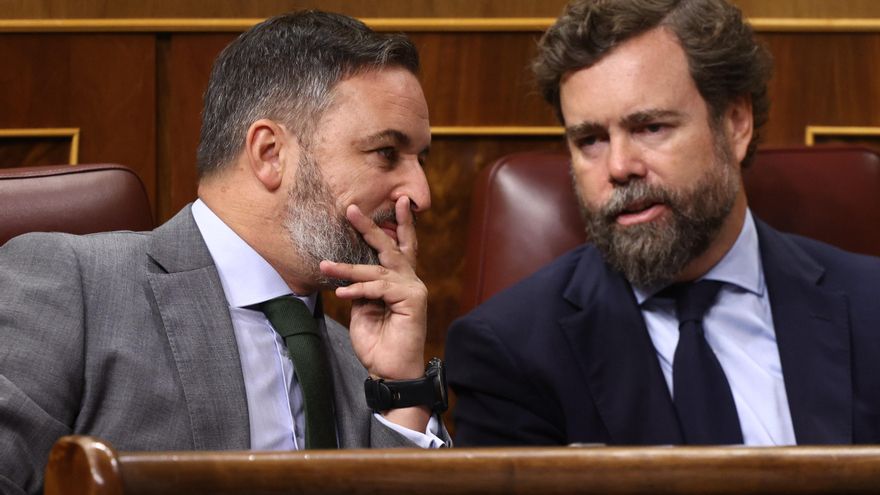 El líder de Vox, Santiago Abascal y el portavoz parlamentario de Vox, Iván Espinosa de los Monteros.