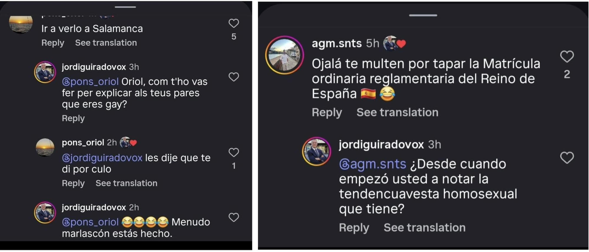 Algunos de los comentarios homófobos de Guirado.
