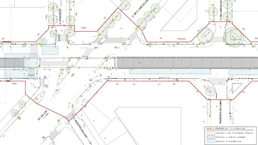 Plano de la remodelación de Pérez Galdós en el cruce con la avenida del Cid.