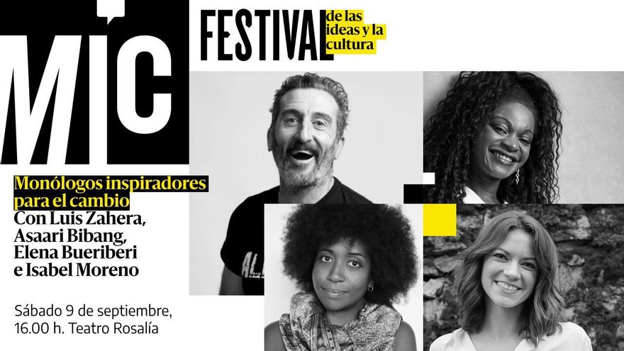 El actor de 'As Bestas' Luis Zahera y la cómica antirracista Asaari Bibang, en los Monólogos Inspiradores para el Cambio de A Coruña