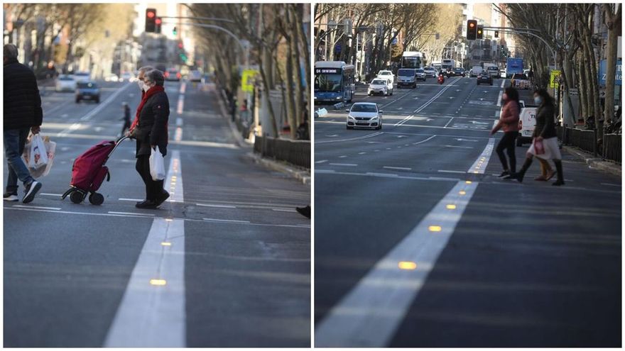 Ensayo luminoso en Bravo Murillo para eliminar las aletas de tiburón en las calzadas de Madrid