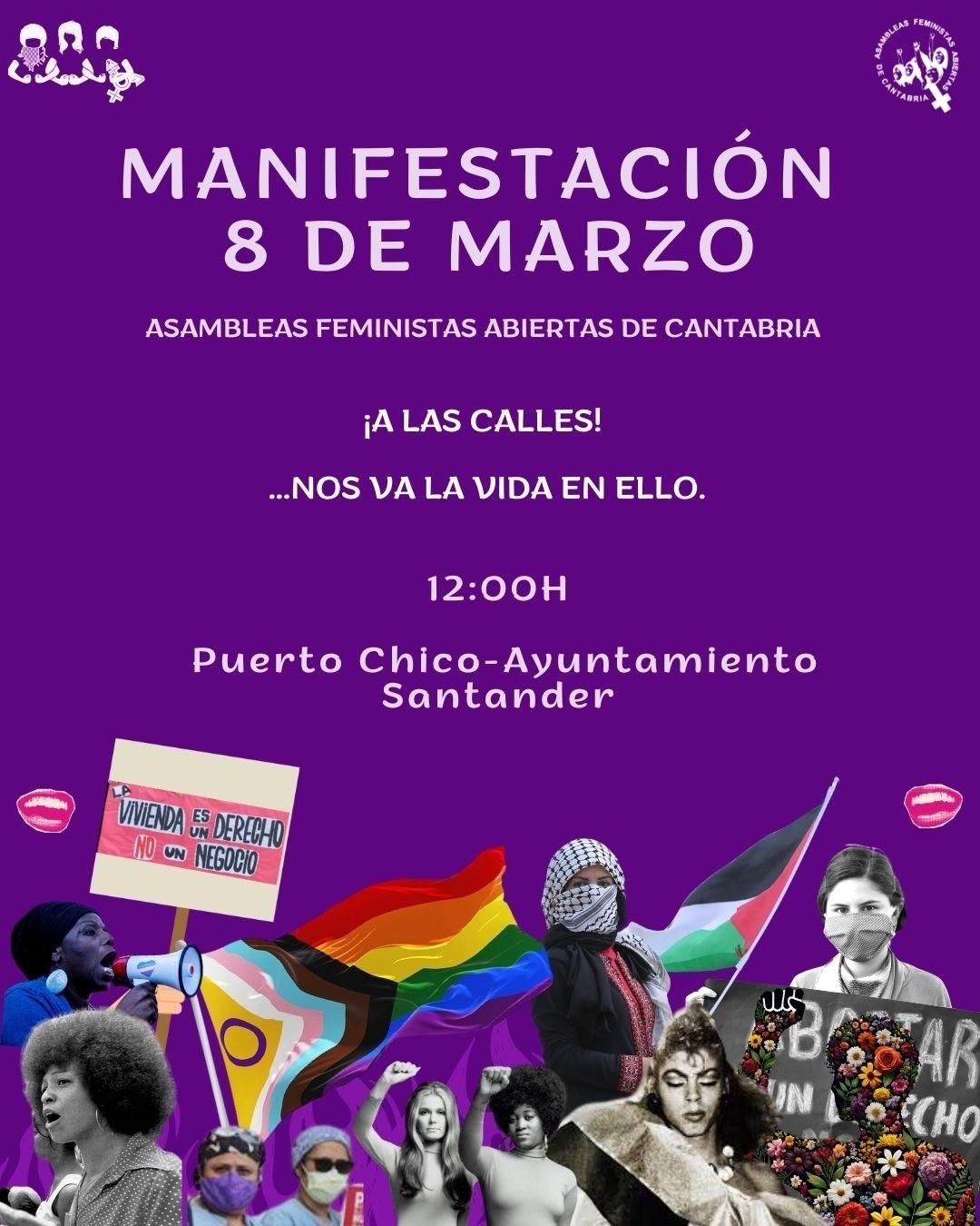 Cartel de la manifestación del 8M de las Asambleas Feministas de Cantabria.