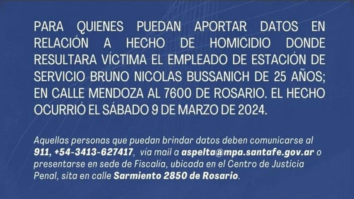 Imagen de la recompensa ofrecida por datos para esclarecer el crimen del playero en Rosario.