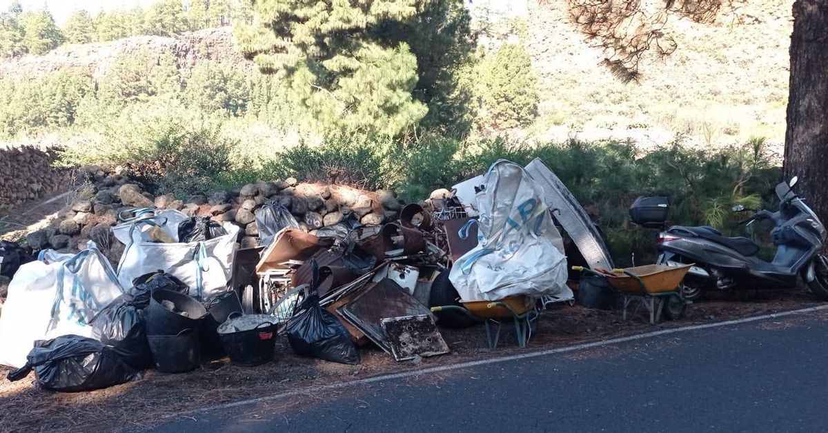 Residuos recogidos y depositados en la carretera para su retirada.