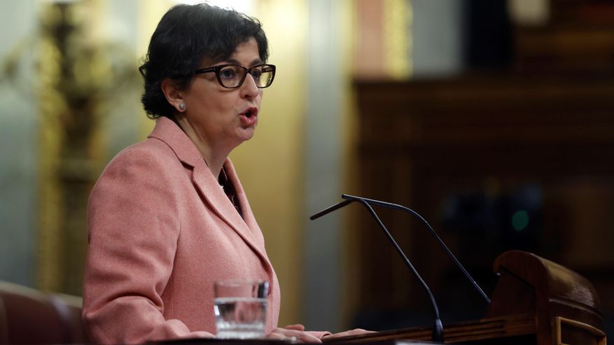 La ministra de Asuntos Exteriores, Arancha González Laya, interviene durante el pleno. EFE/ Mariscal