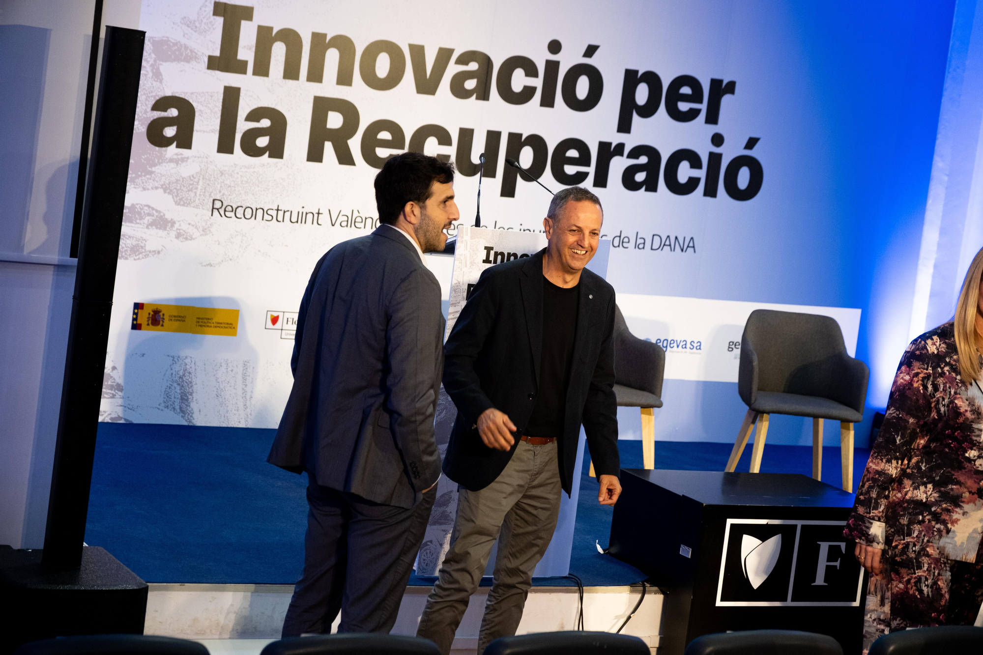 Sergi Pitarch y Julio Huerta en el acto 'Innovació per la Recuperació. Reconstruint València després de les inundacions de la DANA'.