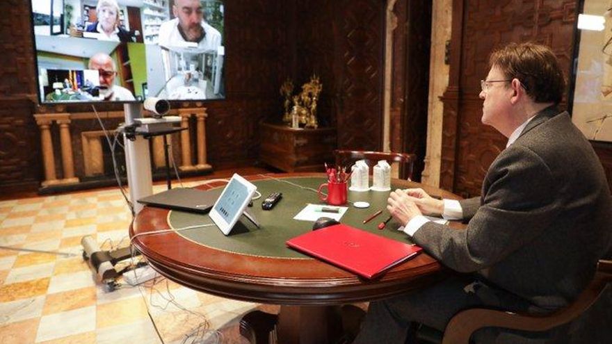 Imagen de la reunión telemática de Puig y la consellera de Sanidad con los colegios de farmacéuticos