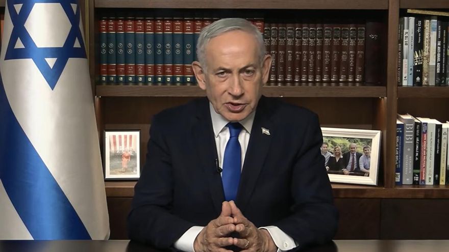 El primer ministro israelí, Benjamín Netanyahu, en un videocomunicado compartido este jueves.