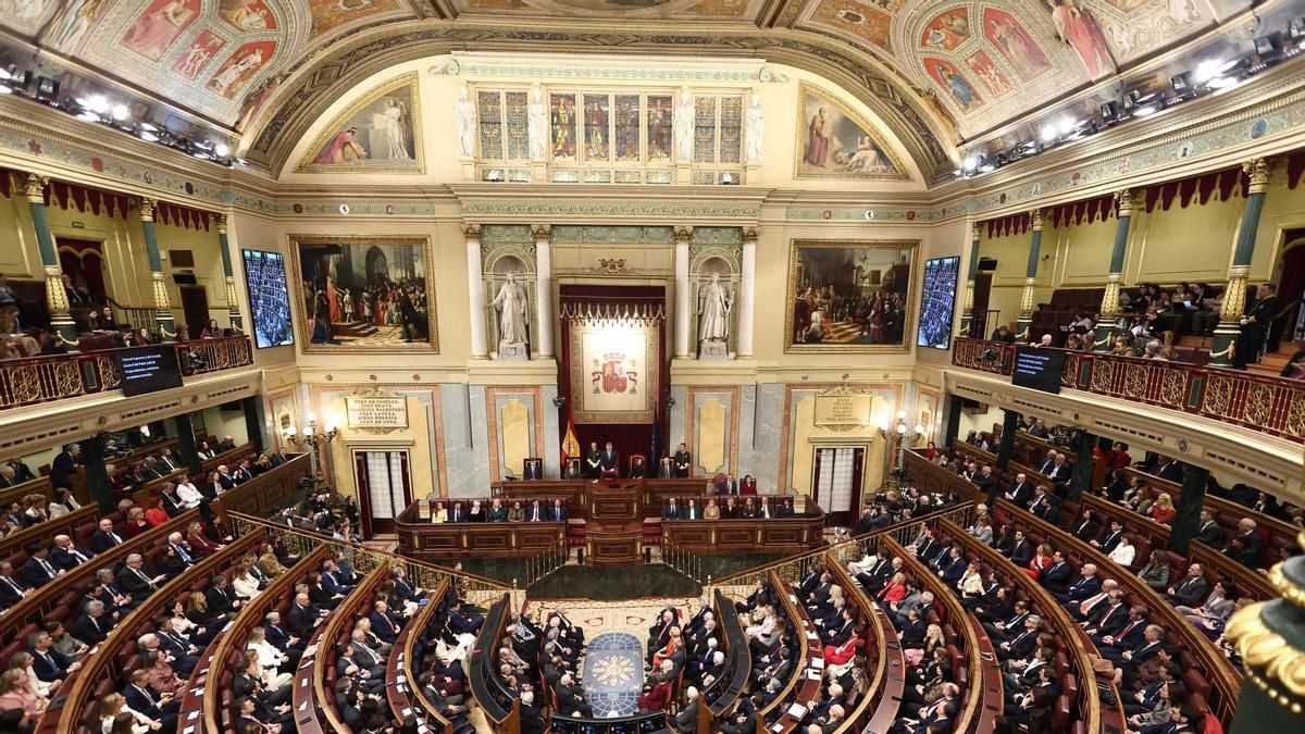 Hemiciclo durante el acto institucional ‘Nuestra constitución más longeva’, en el Congreso de los Diputados, el pasado 17 de febrero.