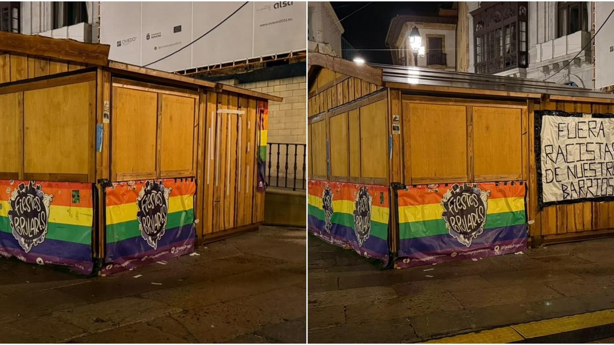 Vandalizan la pancarta antirracista de la caseta donde se produjo la agresión fascista de Oviedo