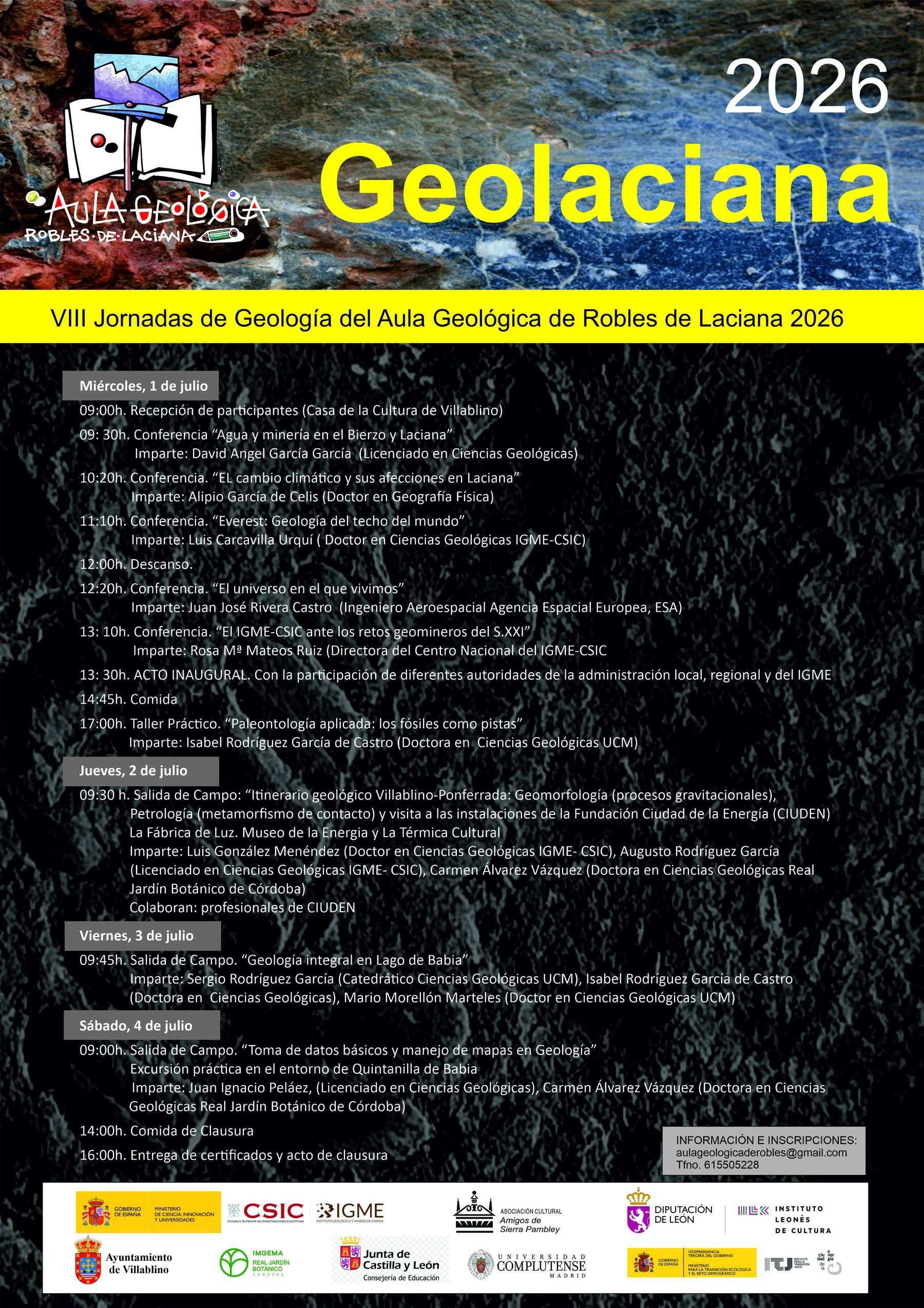 Cartel de las actividades de Geolaciana 2026.