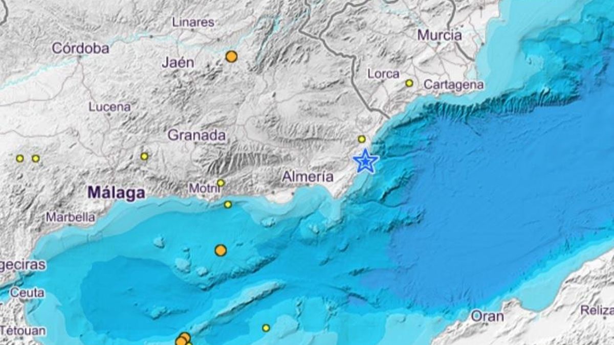 Mapa de localización del seismo registrado en la provincia de Almería.