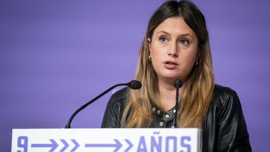 La coportavoz de Unidas Podemos en la Asamblea de Madrid y candidata a la Presidencia regional, Alejandra Jacinto, ofrece una rueda de prensa en la sede de Podemos, a 20 de febrero de 2023, en Madrid (España)..