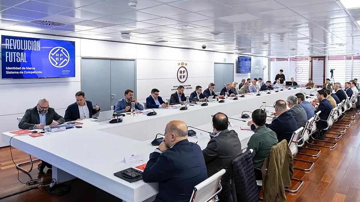 José García Román, cuarto en la fila de la izquierda, durante la reunión de la RFEF.