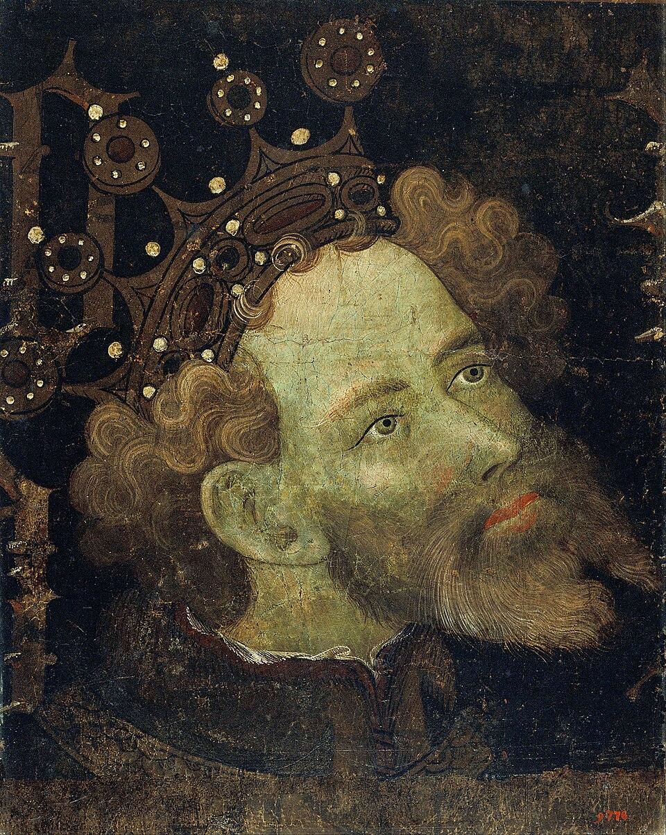 Pedro IV de Aragón. Retrato de 1427 por Jaume Mateu.