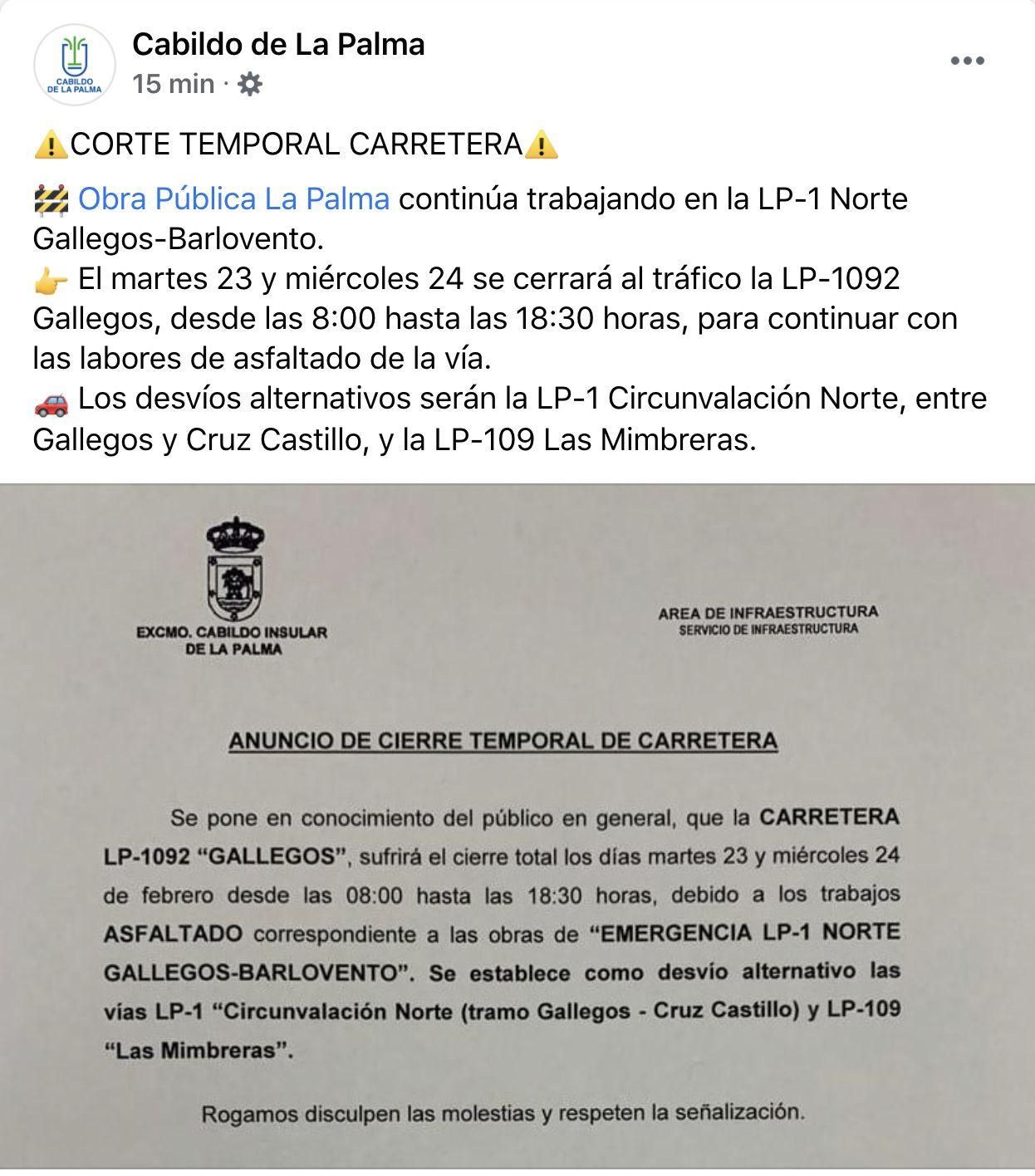 Facebook del Cabildo de La Palma.